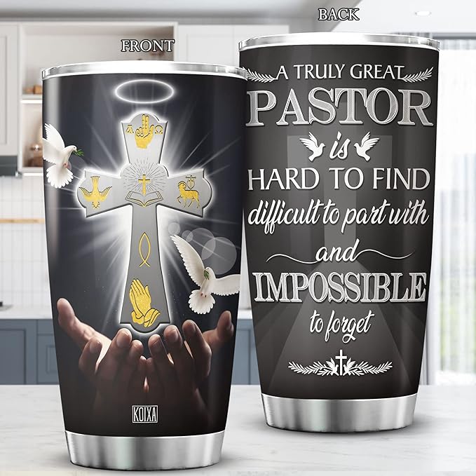 Stainless Steel Tumbler A Truly Great Pastor Is Hard To Find Mug With Lid 20oz Christian Gift Things For Pastors Ministers Preachers Insulated Cup Religious Themed Gifts
