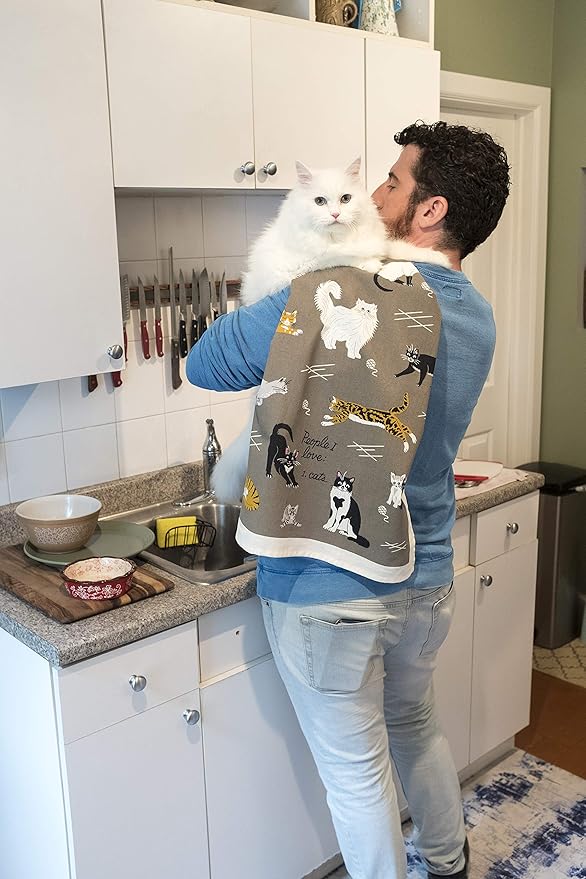 Blue Q Funny Dish Towel. 100% Cotton, Screen-Printed in Rich Vibrant Colors, Measures 28" h x 21" w. 1 EA (People I Love: Cats)