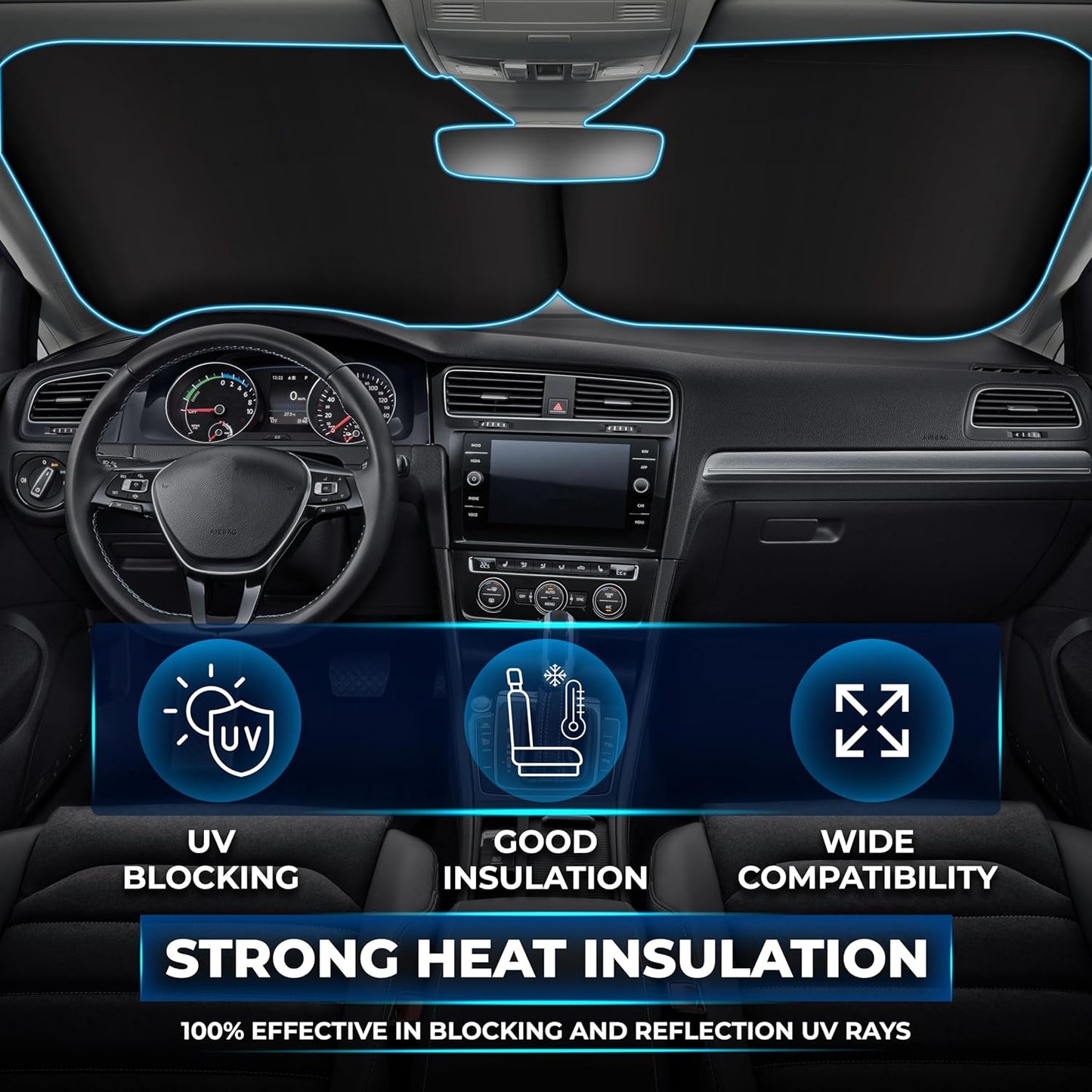 EcoNour 2 Piece Sunshade for Car Windshield | Durable 240T Polyester Car Windshield Shade Blocks UV Rays | Sun Protection for Front Window | Small (29 in*24 in)