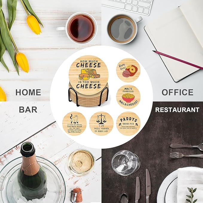 Sunny in Philadelphia TV Show Themed Merchandise for Fans, Funny Drink Coasters with Coaster Holder Set of 6, Cute Coasters for Drinks, Bar Cork Coasters for Coffee Desk Table