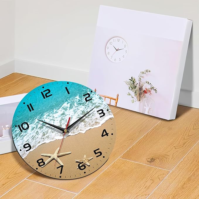 Starfish On A Beach Sand Wall Clock - Contemporary Home Decor, Easy to Read for Living Room, Bedroom, Bathroom and Kitchen, 10 Inch