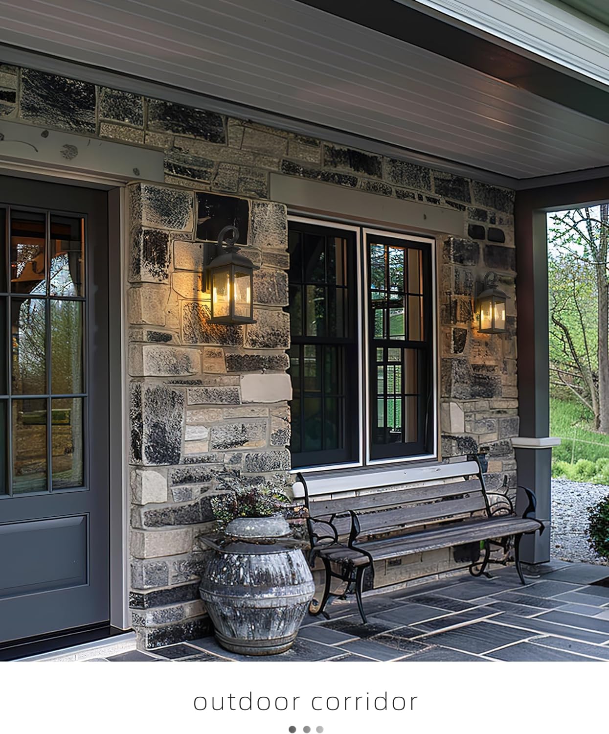 FEMILA Outdoor Wall Sconce, 14.9" Matte Black Seeded Glass Outdoor Sconce Lights, Front Porch Light Fixtures Wall Mount, Garage Lights for Patio, Entryway, Garden, E26 Base, 4FD54B BK