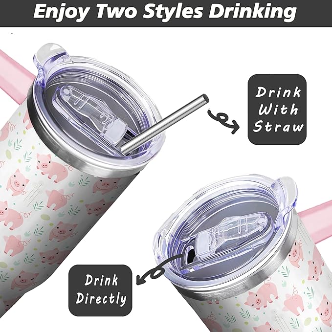 40 Oz Pig Tumbler with Handle and Straw, Double Wall Stainless Steel Pig Coffee Cup, Pig Mug Insulated Pig Cups for Women, 40 Oz Leak Proof Pig Coffee Mug for Women and Pig Gifts for Women
