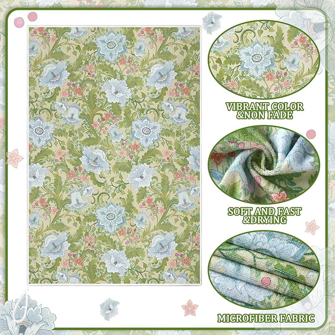 TecUnite 6 Pcs Vintage Floral Kitchen Towels Set Retro Flower Tea Towels Absorbent Dish Towels Decorative Colorful Hand Towel for Cleaning Drying Wiping Task Women Mom Housewarming Gifts Decor