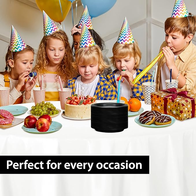 Black Plastic Plates 9 Inch - 50 count - Plastic Solid Round Party Plates For Weddings, BBQs, Birthday Plates - Disposable Black Plates - Plastic Dessert Plates