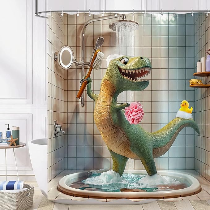 Yeoiat Funny Shower Curtain Dinosaur Shower Curtain Funny Decorative Shower Curtains for Bathroom Cute Shower Curtain Set with 12 Hooks Dinosaur01 72×72 Inches