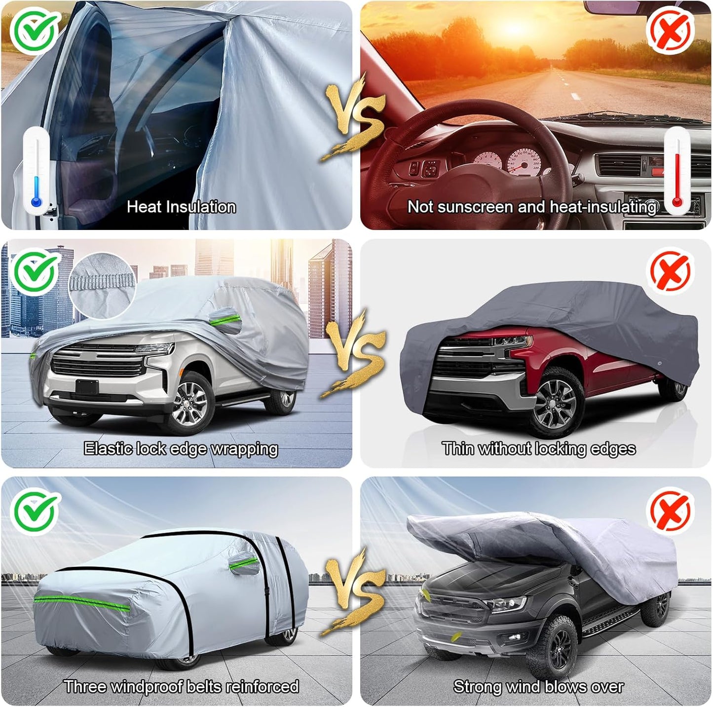 TUCAREST 6-Layers Premium Full Car Cover Hard Shell Zipper Design Waterproof All Weather Weatherproof UV Sun Protection Snow Dust Storm Resistant Outdoor with Straps (Fit for SUV/MPV 191"- 200")