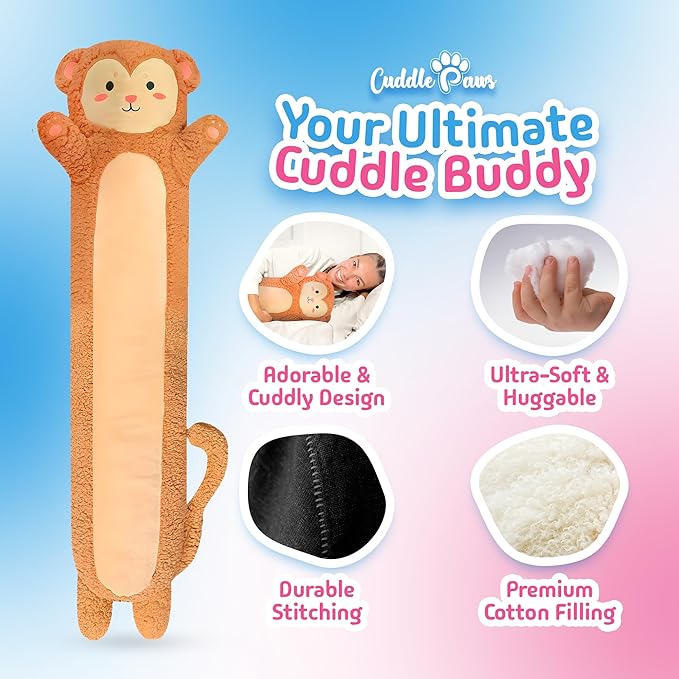 Stuffed Animal Monkey Body Pillow – Soft Plush Toy & Throw Pillow for Kids, Large (47 Inches), Soft Plushies Stuff Gift for Boys/Girls