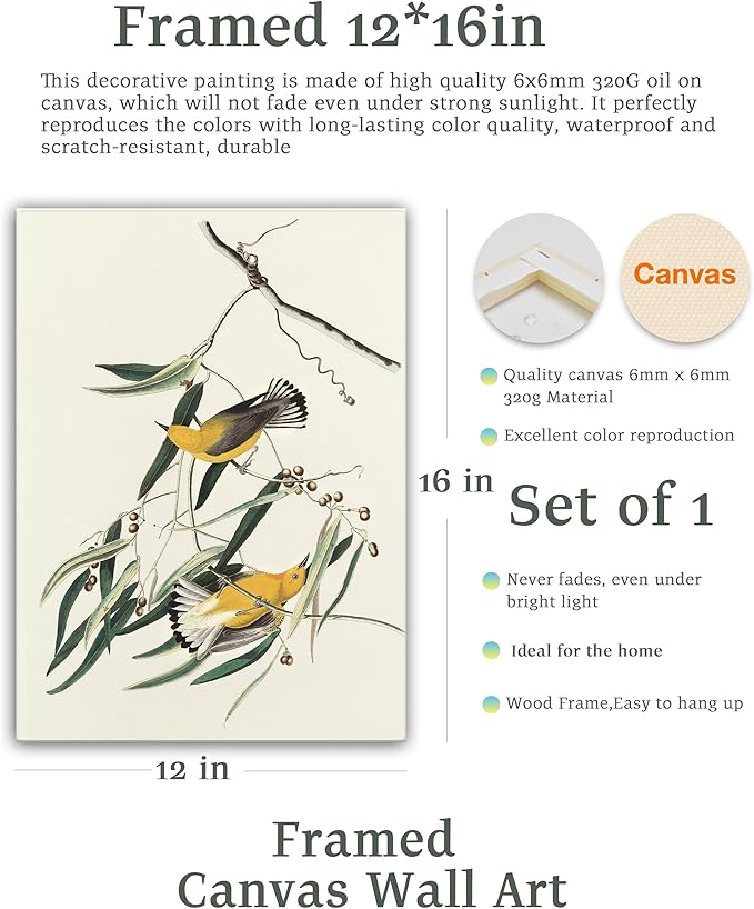 UPWOIGH Bathroom Wall Art Decor, Yellow Bird Wall Art-Hummingbird Pictures for Wall, Waterproof Wood Framed Canvas Wall Art Animals Abstract Prints, 12" x 16" High-end Pictures for Dormitory Kids Room