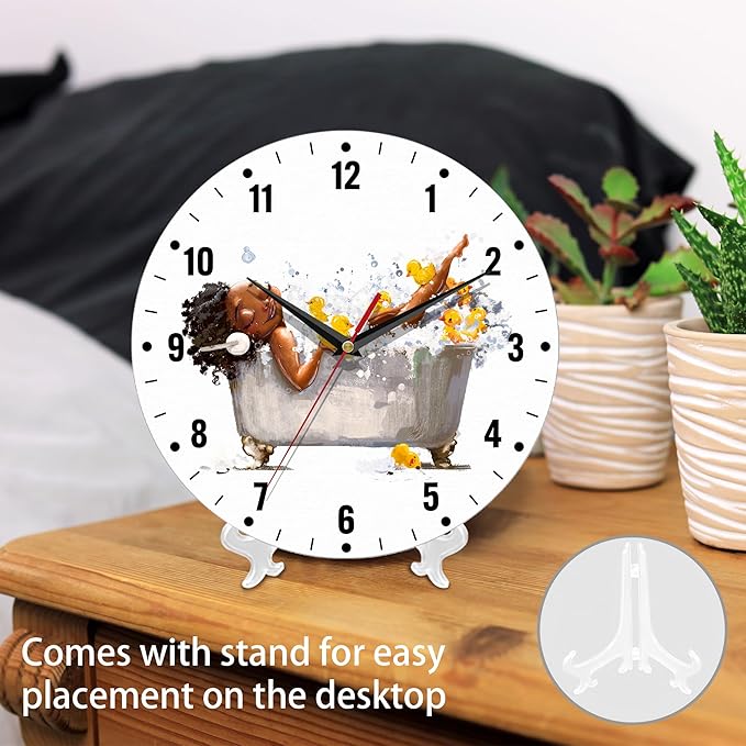 SPUNKER Wall Clocks,African Woman Bath Wall Clocks,Yellow Duck Battery Operated Wall Clock Silent Non-Ticking Decorative for Home Kitchen Bathroom Living Room Bedroom Office 10 Inch