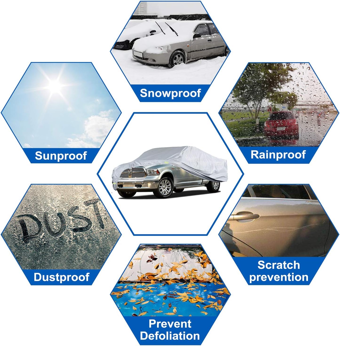 KouKou Large Truck Cover Waterproof All Weather, 6 Layers Full Pickup Cover, Universal Fit Chevy Silverado GMC Sierra 2500HD 3500HD Ford F250 F350 RAM 2500 3500. (250-262 inch Length, 9ft Bed) XXXL.