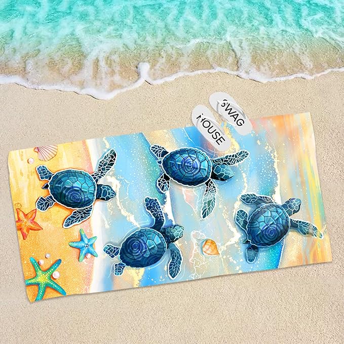 Bonsai Tree Turtle Beach Towel, Sea Turtles Large Microfiber Bath Towel Gifts for Women, Ocean Summer Starfish Seashells Funny Sand Free Quick Dry Travel Towels for Yoga Sports 31" x 63"