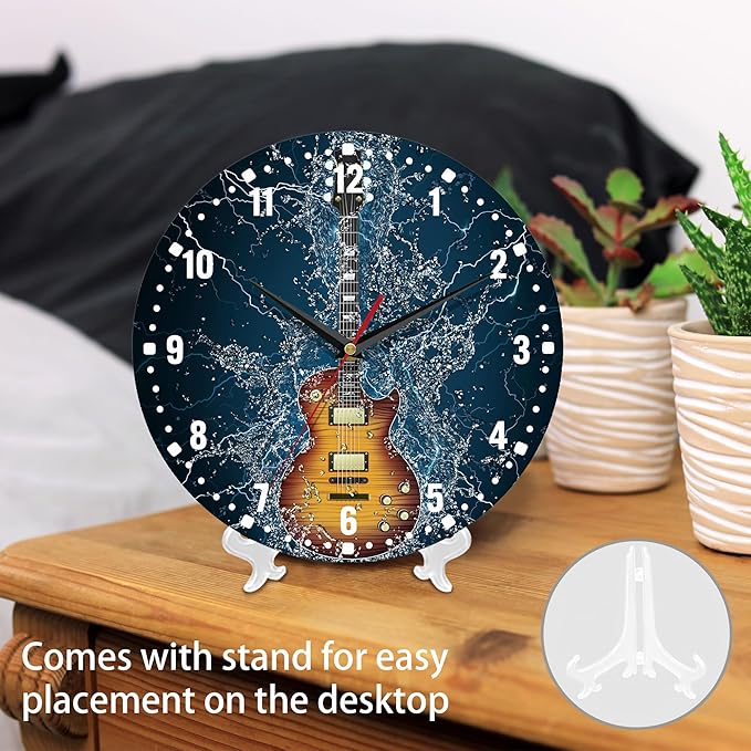 SPUNKER Wall Clock,Electric Guitar Wall Clocks,Guitar in Water Battery Operated Wall Clock Silent Non-Ticking Decorative for Home Kitchen Bathroom Living Room Bedroom Office 10 Inch