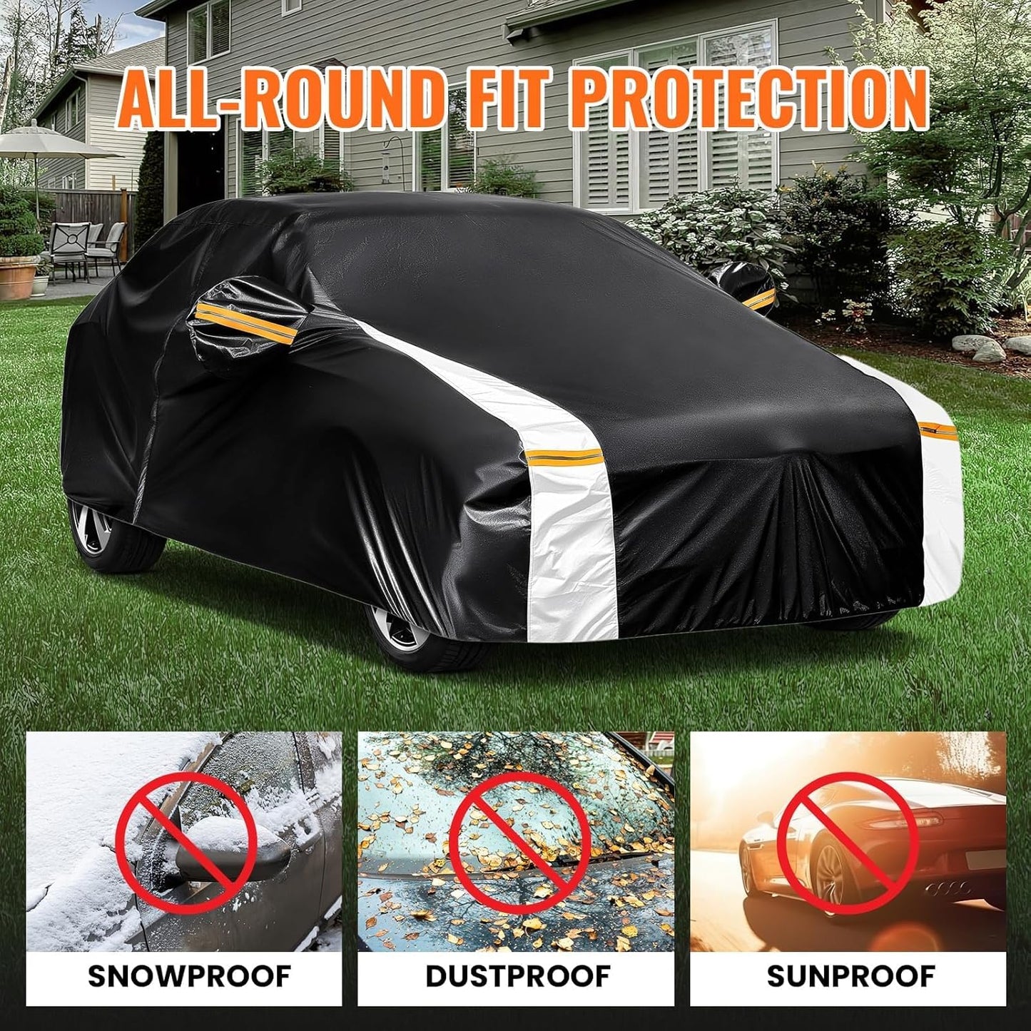 12-Layer Custom Fit Car Cover for Tesla Model S (2012-2025), Upgraded Waterproof All-Weather Full Exterior Cover with Door Zipper and Charging Port, for Snow Rain Dust and Sun UV Protection-Black.