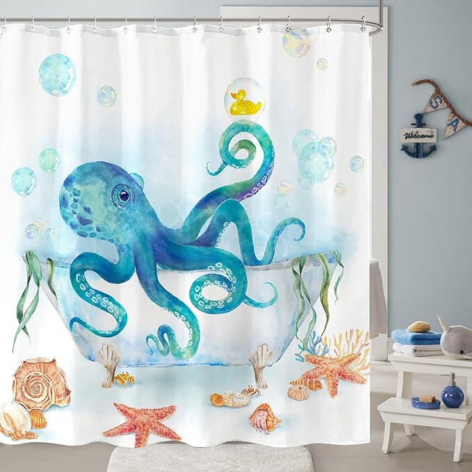 Yeoiat Funny Shower Curtain Octopus Shower Curtain Funny Decorative Shower Curtains for Bathroom Fun Shower Curtain Set with 12 Hooks Octopus01 72×72 Inches