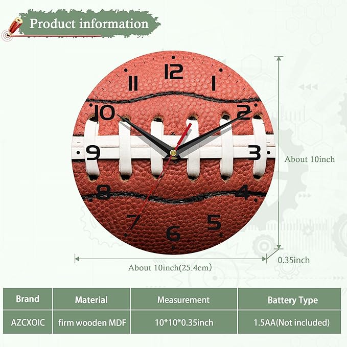 Wall Clocks,American Football Laces 10 Inch Wall Clock,Summer Small Battery Operated Wall Clocks Decorative for Kitchen/Living Room/Bedroom/Bathroom/Dining Room
