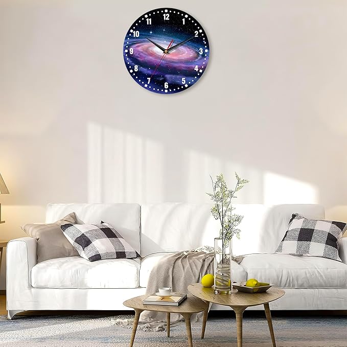 SPUNKER Clocks for Living Room,Spiral Galaxy Kitchen Wall Clock,Milky Way Space Clocks 10 Inch Silent Non-Ticking Wall Battery Operated for Living Room Bedroom Bathroom Laundry Room Decor