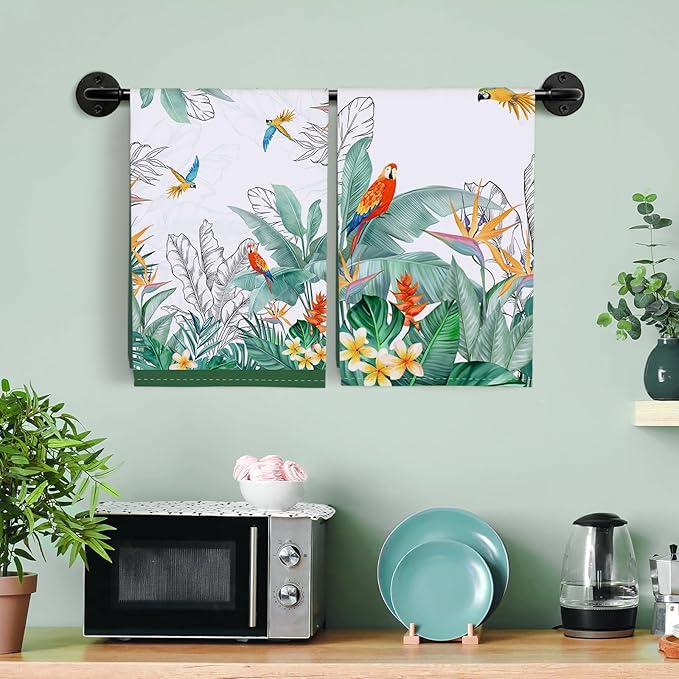 Tropical Tree Leaf Tea Towels, Cotton Kitchen Towel 18.9 × 27.5 inch, Quick Drying Dish Cloth for Party Anniversary Holiday Decoration Housewarming Gifts