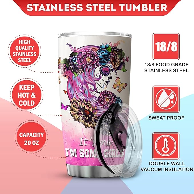 Skull Tumblers For Women Some Girls Are Just Born With The Darkness In Their Souls Flowers Skulls Stainless Steel Coffee Cup Mug With Lid 20oz Cool Skull Themed Items