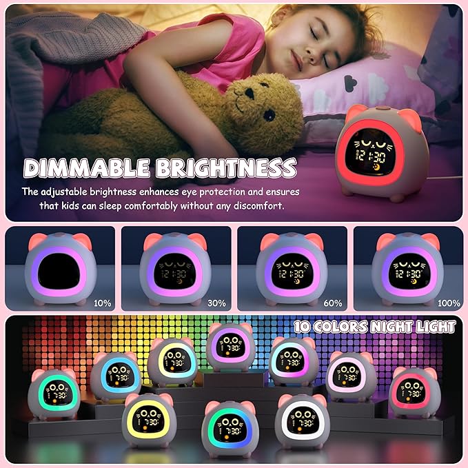 winshine Alarm Clock for Kids, OK to Wake Clock, Kids Alarm Clock with Night Light, Stay in Bed Clock Sleep Training, Nap Timer Cute Kids Room Decor, Gift Ideas for Kids Toddler Boy Girl (Pink)