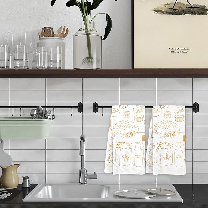 Trendy Baking Kitchen Towels Set of 2, Gifts for Bread Bakers Women Decorative Dish Tea Towels for Kitchen Baking, Bakery Decor Hand Towels, 16x24 Inch