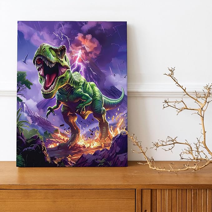 Tourrest Dinosaur Decor Wall Art T-Rex Wall Decor Dinosaur Poster 16"x24" Modern Contemporary Art Print Painting Framed Artwork for Living Room, Bedroom, Bathroom, Office, Kitchen, Dining Room