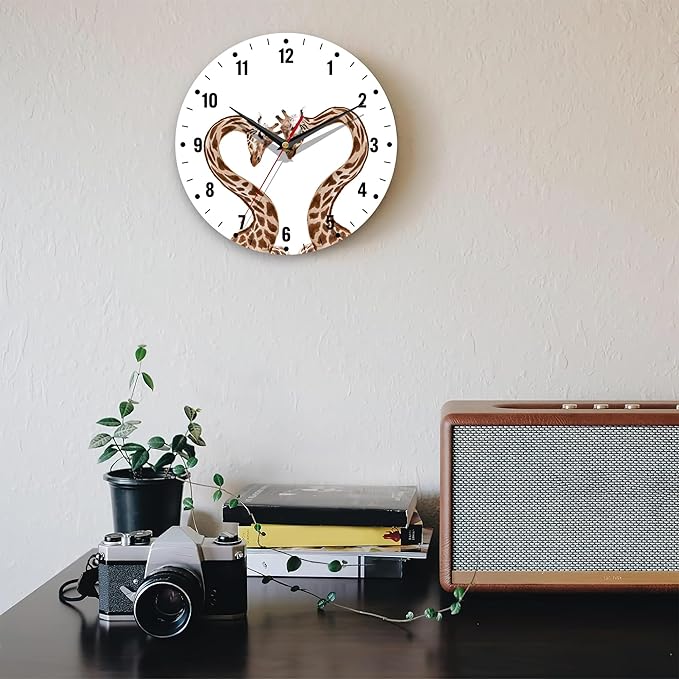 SPUNKER Clock for Bedroom,Giraffes Kitchen Wall Clock,Abstract Love Heart Clocks 10 Inch Silent Non-Ticking Wall Battery Operated for Living Room Bedroom Bathroom Laundry Room Decor