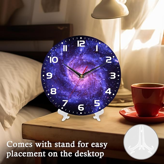 Wall Clock, 10 Inch Silent Non-Ticking Home Kitchen Decor, Battery Operated for Bathroom Bedroom Living Room Office(Cosmic Galaxy)