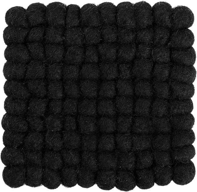 Square Felt Ball Coasters - 100% Merino Wool Table Coasters - Felt Coaster Pads, Absorbent Trivet for Drinks - Heat Resistant, Thick & Durable Hand Felted in Nepal by Woolygon- Multicolor - Set of 5