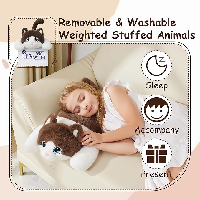 Weighted Stuffed Animals Cat - 25" Big Toy Pillow Plushie Gifts for Kids Boys Girls & Adults, 5 lbs Ultra-Soft Washable Plush Pillowfort