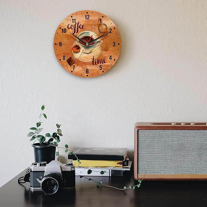 SPUNKER Wall Clock,Vintage Coffee 10 Inch Wall Clock,Butterfly Chocolate Small Battery Operated Wall Clocks Decorative for Kitchen/Living Room/Bedroom/Bathroom/Dining Room