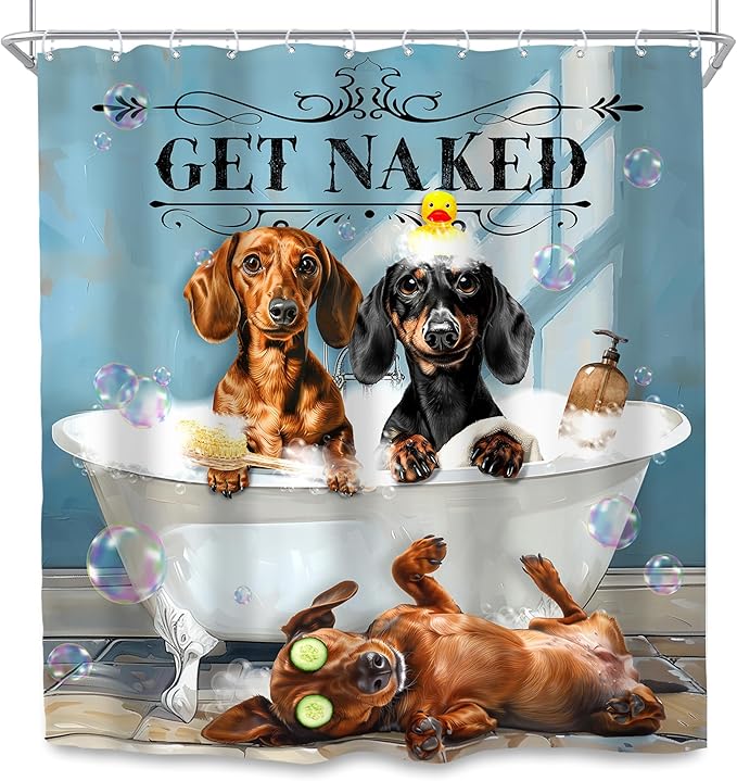 SVBright Funny Dog Shower Curtain 72Wx72L Inch Kids Dachshund Cute Animal Puppy Bathing in Bathtub Bubbles Hilarious Lovely Pet Boy 12 Pack Hooks Polyester Waterproof Fabric Bathroom Bathtub Panels