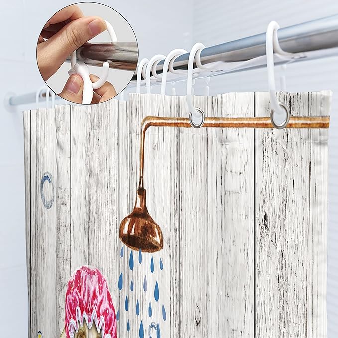 SVBright Funny Dog Shower Curtain 72Wx72L Inch Farmhouse Vintage Cute Animals Puppy Shower Wooden Plank Bubbles Rustic 12 Pack Hooks Polyester Waterproof Fabric Bathroom Bathtub Panels