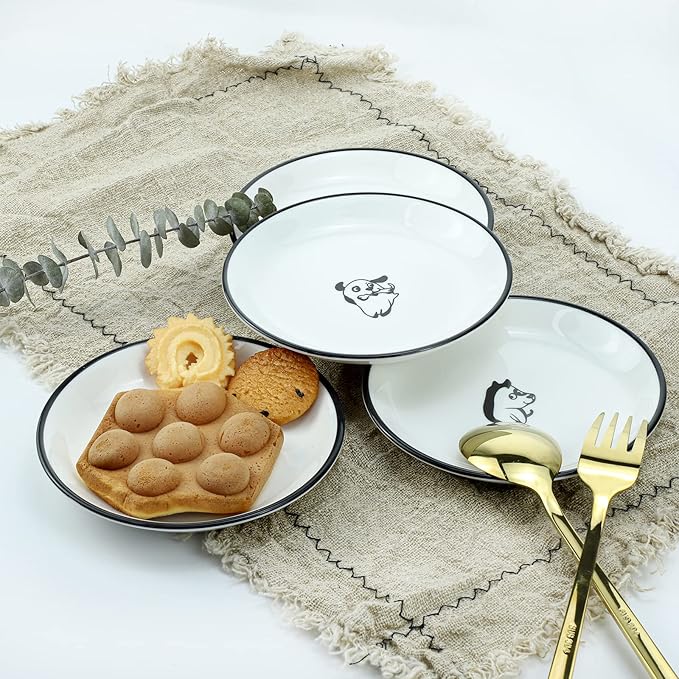 WAIT FLY 5 Inches Funny Happy Dog Pattern with Brush Strokes Ceramics Seasoning Dishes/Tea Bag Holders/Ketchup Saucer/Appetizer Plates/Seasoning Dipping Bowls, Set of 4