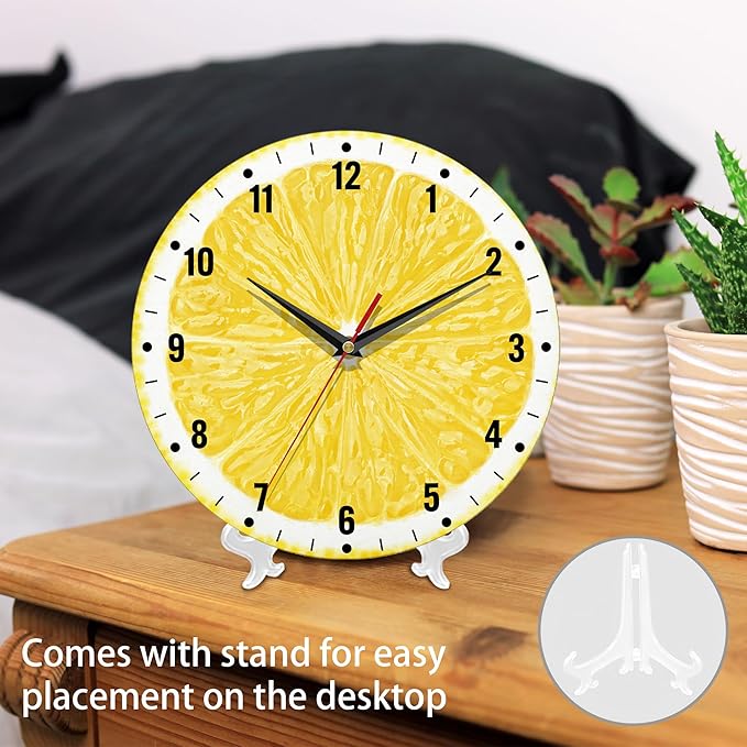 SPUNKER Wall Clocks,Lemon Yellow Fruits 10 Inch Wall Clock,Summer Small Battery Operated Wall Clocks Decorative for Kitchen/Living Room/Bedroom/Bathroom/Dining Room