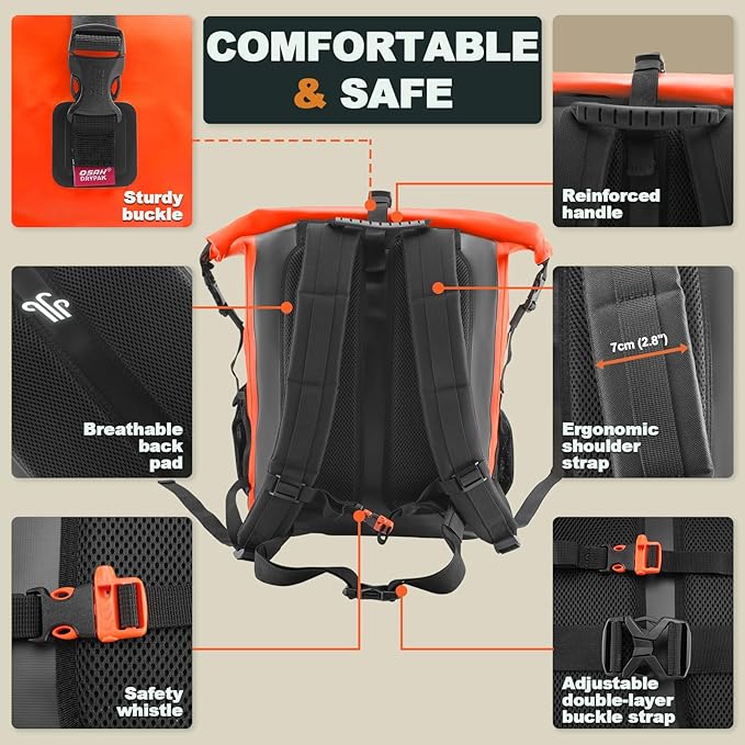 Waterproof Backpack Dry Bag 35L/55L β Heavy Duty Roll-Top Hiking Backpack Sack Keeps Gear Dry for Travel, Kayaking, Boating, Camping, Rafting and Fishing