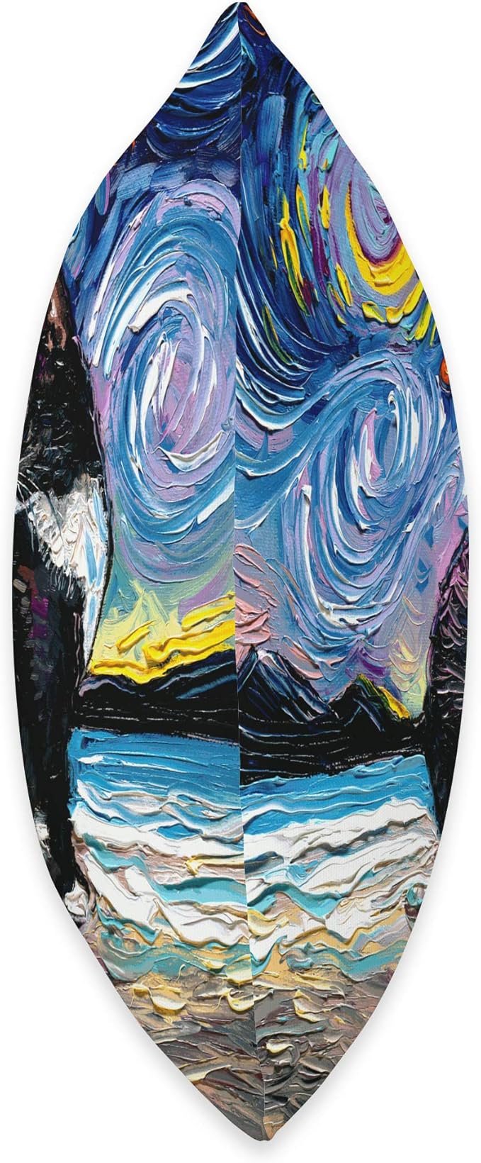 Tuxedo Cat on Beach Starry Night Impressionist Art by Aja Throw Pillow