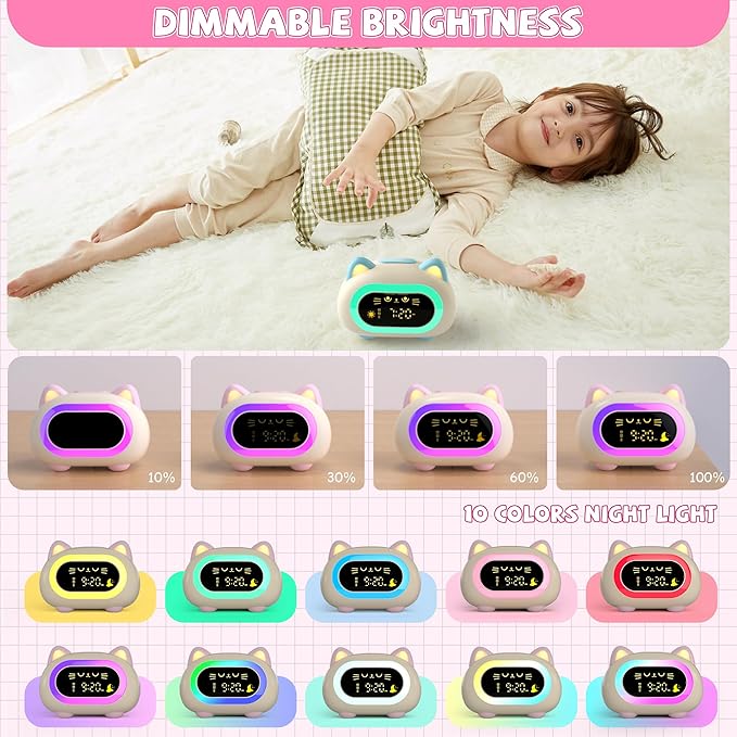 winshine Kids Alarm Clock, Ok to Wake Clock for Kids, Toddler Sleep Training Clock with Eye Protection, 10 Night Lights, Dual Alarms, Child Lock, Snooze, Timer - Cute Clock for Girls and Boys