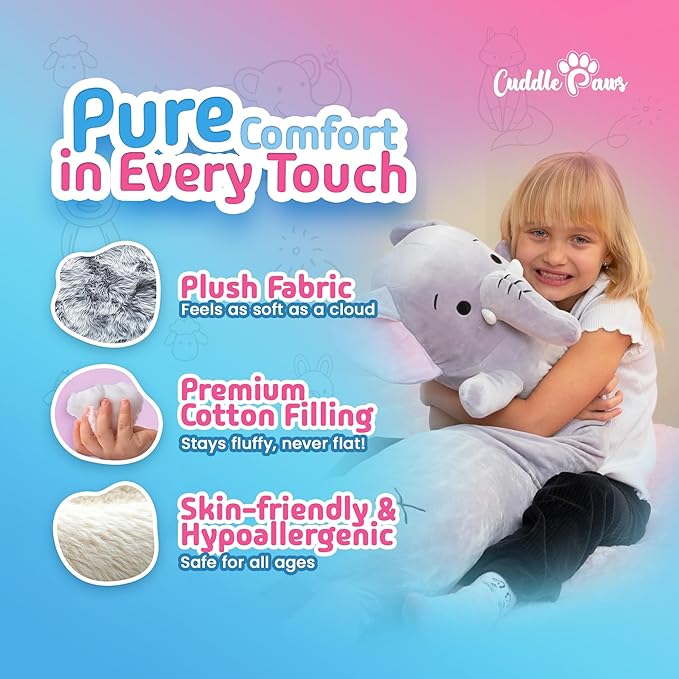 Stuffed Animal Elephant Body Pillow – Soft Plush Toy & Throw Pillow for Kids, Large (47 Inches), Soft Plushies Stuff Gift for Boys/Girls