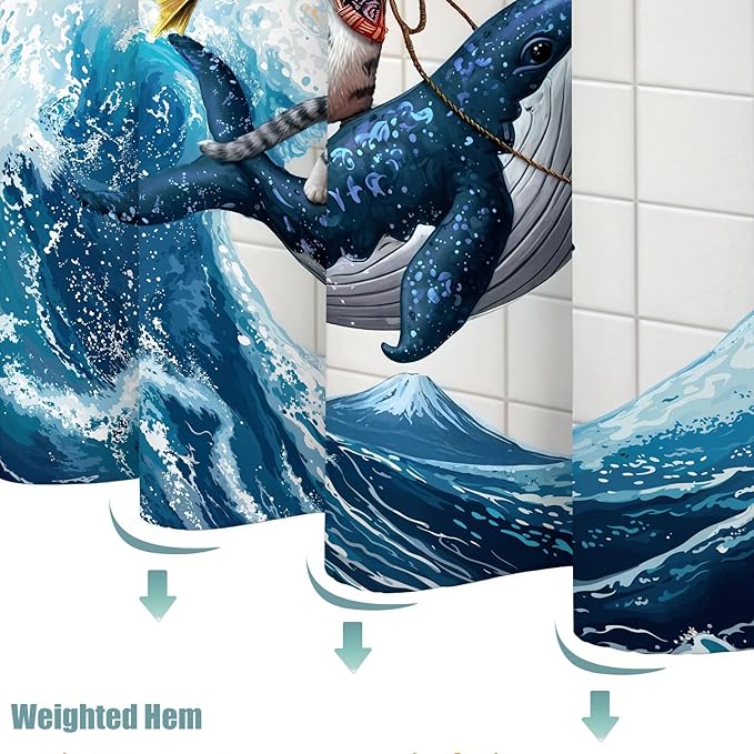 Yeoiat Cat Shower Curtain Ocean Funny Shower Curtain Whale Shower Curtains for Bathroom Fun Shower Curtain Set with 12 Hooks Whale04 72×72 Inches