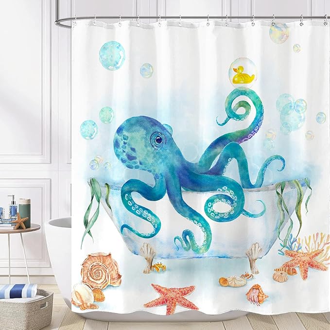Yeoiat Funny Shower Curtain Octopus Shower Curtain Funny Decorative Shower Curtains for Bathroom Fun Shower Curtain Set with 12 Hooks Octopus01 72×72 Inches