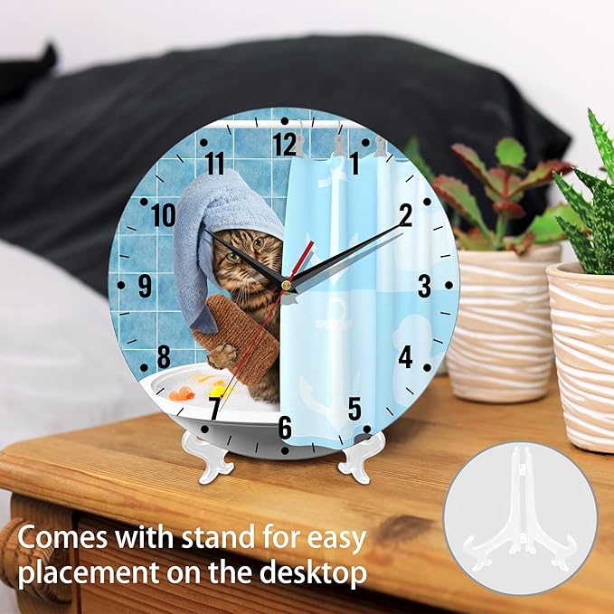 SPUNKER Wall Clock,Bathing Cat Kitchen Wall Clock,Cute Funny Clocks 10 Inch Silent Non-Ticking Wall Battery Operated for Living Room Bedroom Bathroom Laundry Room Decor