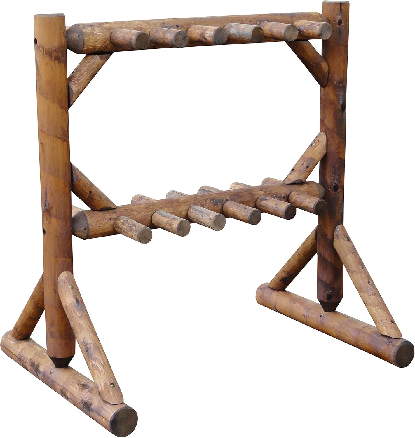 11-Place Freestanding Log Ski Rack Holder, Indoor & Outdoor Snowboard Racks, Standing Storage, Garage Racks for Snow Skis, Durable Snowboard Rack Garage Storage Organizer - Canyon Brown