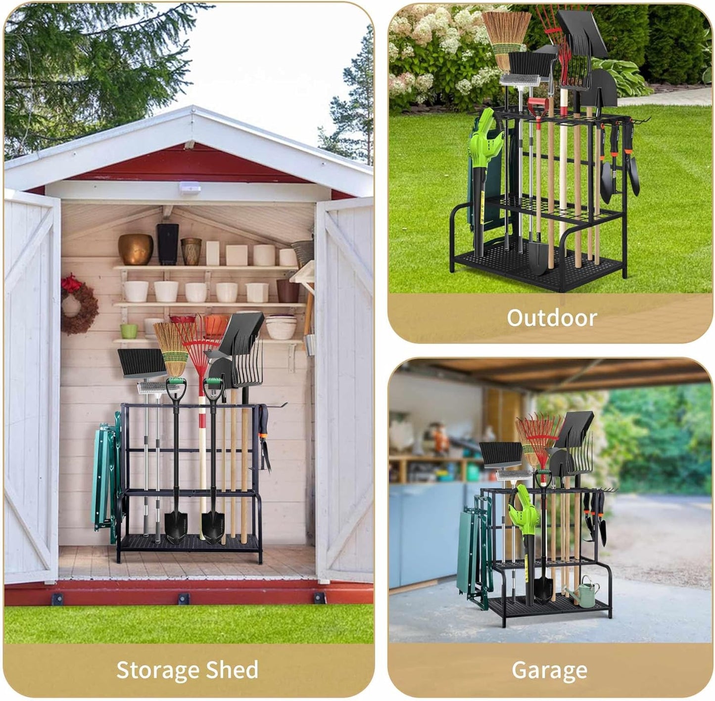 Garden Tool Organizer, Large Yard Tool Tower Rack for Garage Organization and Storage, Gardening Tool Stand for Shed or Outdoor, Metal Garden Tool Holder Up to 78 Tools, Shovel, Rake, Black