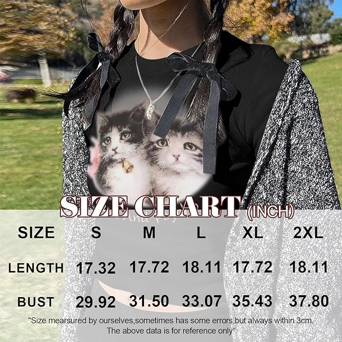 Tuislay Cat Baby Tees for Women Cute Y2k Coquette Shirt Funny Cropped Graphic Tees Top Downtown Girl Aesthetic Grunge Clothes