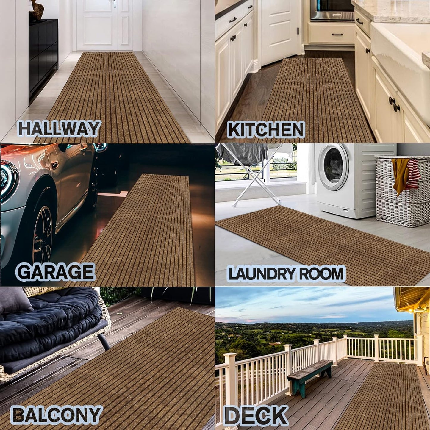 Custom Size Backed Non-Slip Area Rugs Runner, Easy Clean, Waterproof Runner Rugs for Hallway Entryway, Kitchen, Laundry, 4FT x 70FT, Brown Stripe