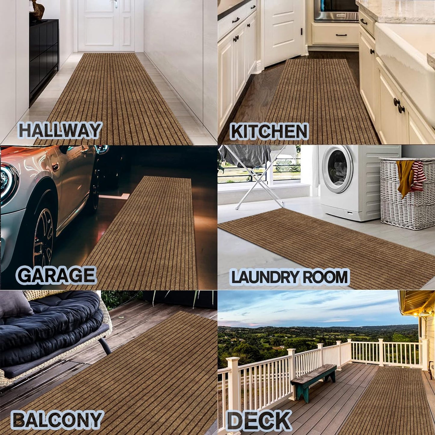 Custom Size Backed Non-Slip Area Rugs Runner, Easy Clean, Waterproof Runner Rugs for Hallway Entryway, Kitchen, Laundry, 4FT x 69FT, Brown Stripe