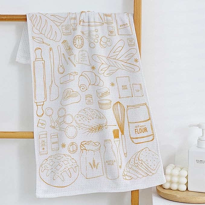 Trendy Baking Kitchen Towels Set of 2, Gifts for Bread Bakers Women Decorative Dish Tea Towels for Kitchen Baking, Bakery Decor Hand Towels, 16x24 Inch