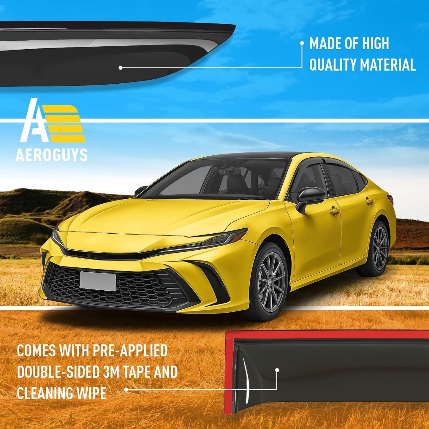 Extra Durable Window Deflectors Tape-On Window Visors Rain Guards Fit for Toyota Camry 2025 Sedan, Sun Visors, Wind Vent for Shades, Exterior Car Accessories - 4 pcs. AG0852