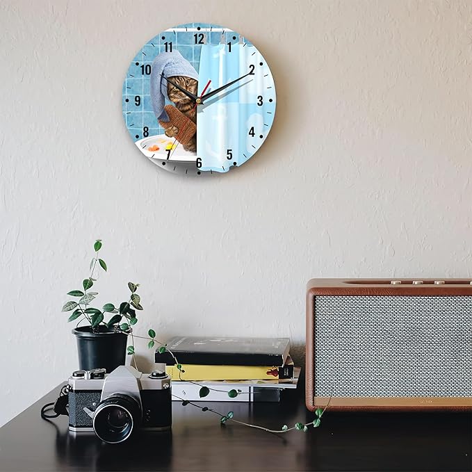 SPUNKER Wall Clock,Bathing Cat Kitchen Wall Clock,Cute Funny Clocks 10 Inch Silent Non-Ticking Wall Battery Operated for Living Room Bedroom Bathroom Laundry Room Decor